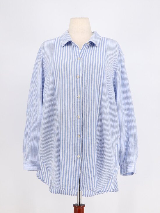 J. Jill Tops - J.JILL Gauze Mixed Striped Blue and White Button Front Shirt Cotton Size 2X